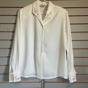 Koret Embroidered Blouse Button Down Long Sleeve Career Top‎ Size 10